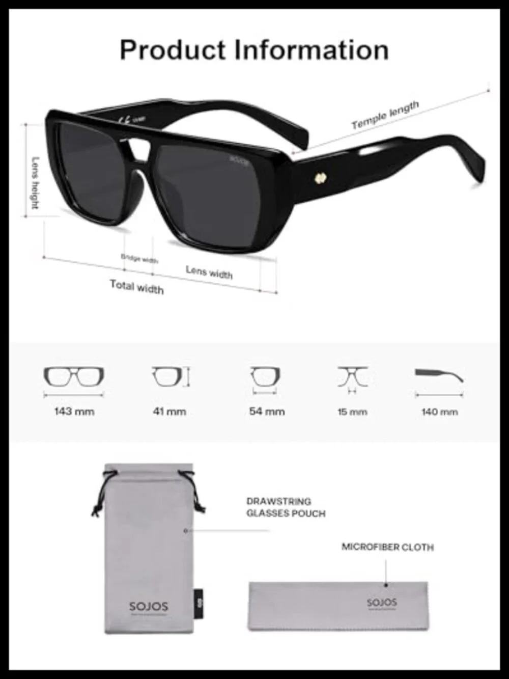 Retro Flat Top Double Bridge Square UV400 Polarized Sunglasses for Women Men